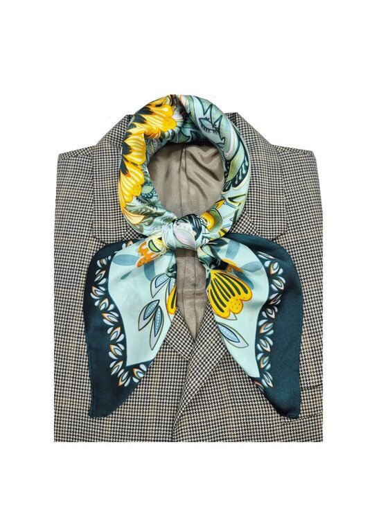 Unbranded Other - Silky Floral Wreath Square Scarf Green Vintage Inspired Botanical Print headband